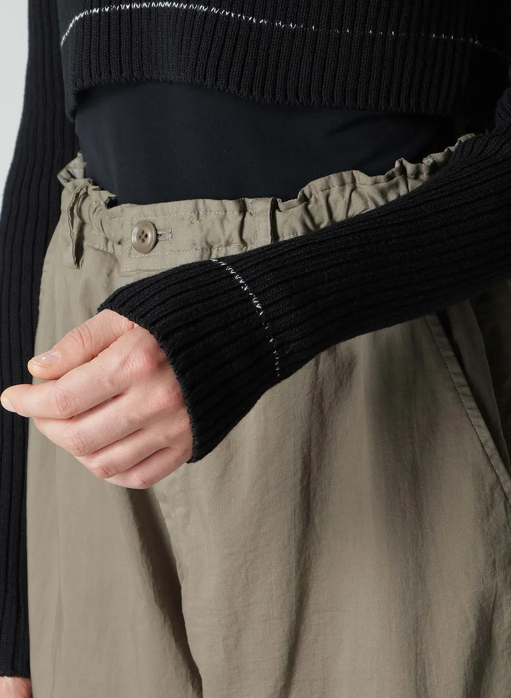 Rib Stitch Twisted Long Sleeve Rib Cropped Pullover