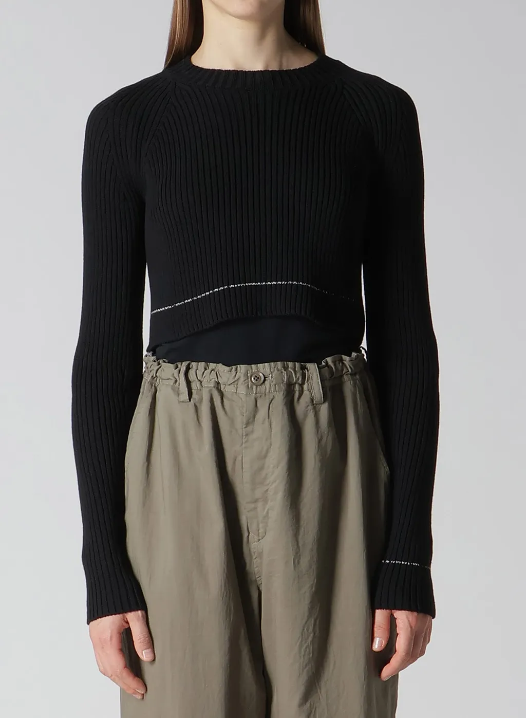 Rib Stitch Twisted Long Sleeve Rib Cropped Pullover