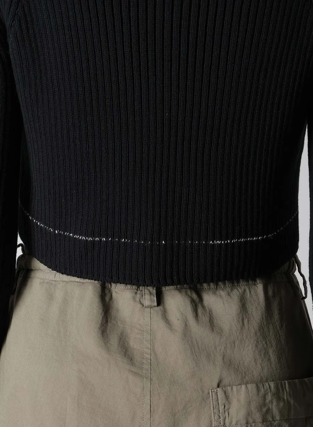Rib Stitch Twisted Long Sleeve Rib Cropped Pullover