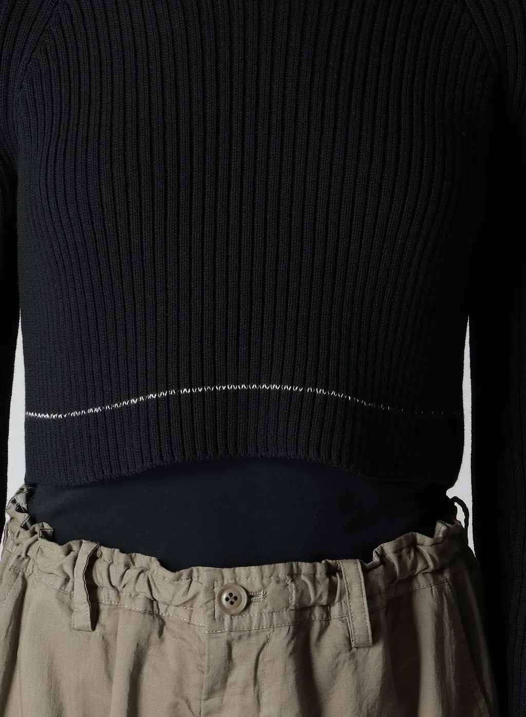 Rib Stitch Twisted Long Sleeve Rib Cropped Pullover