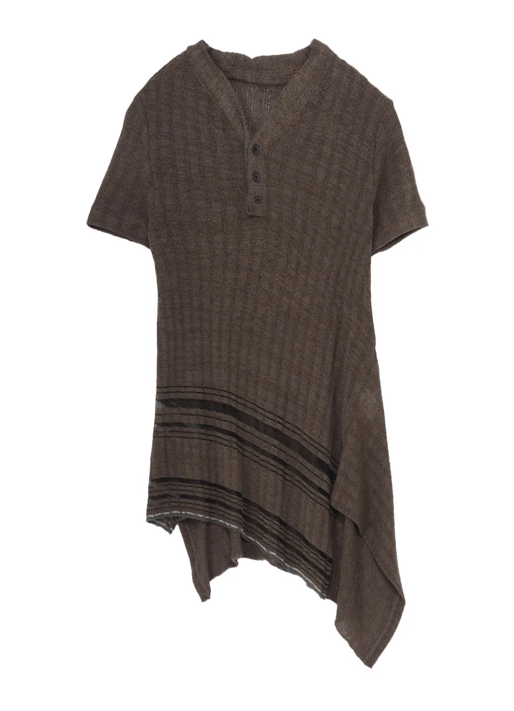 Drop Needle Rib Stripe Asymmetric Hem Pullover