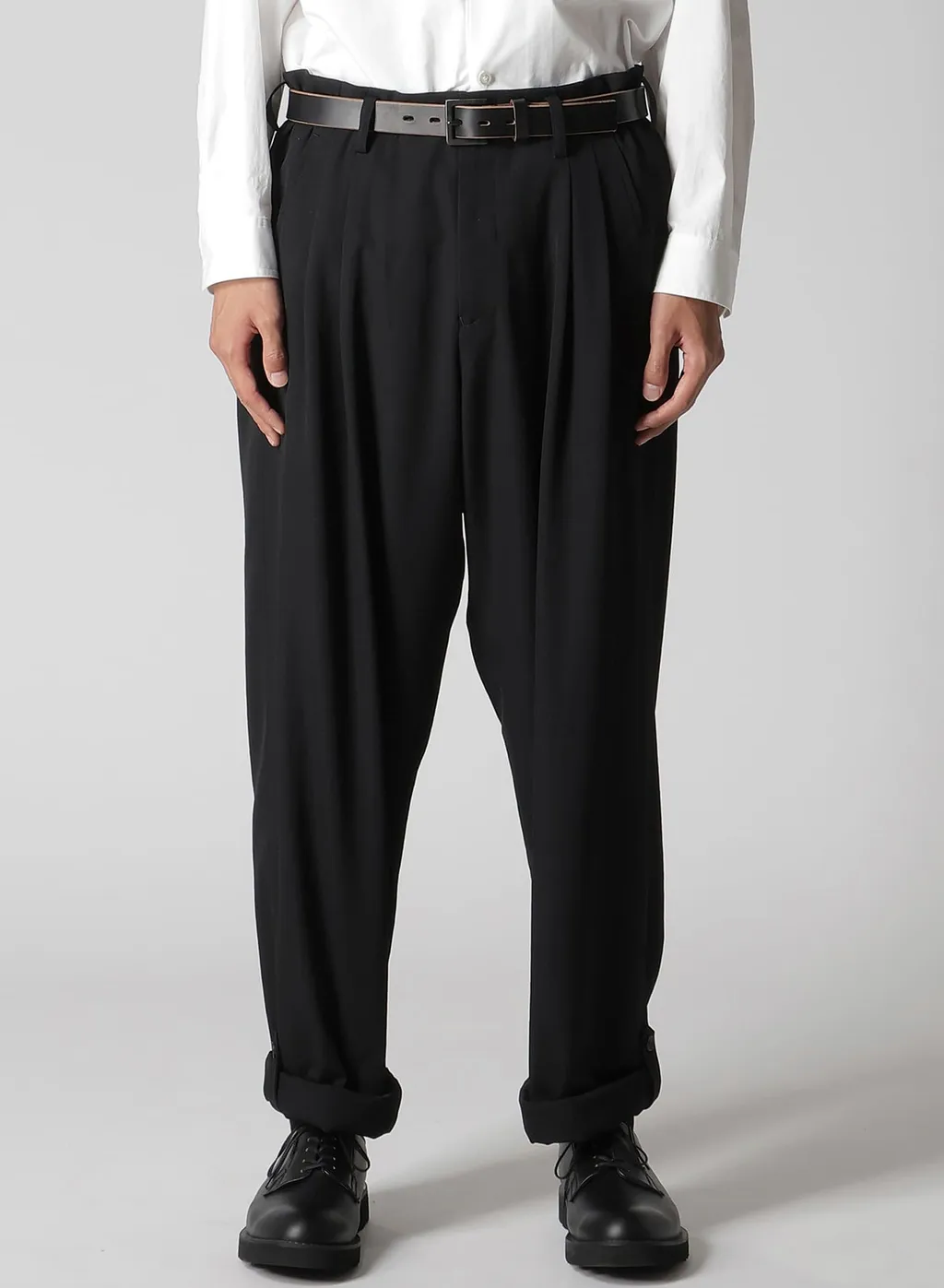 Wool Gabardine Hem Tab Pants