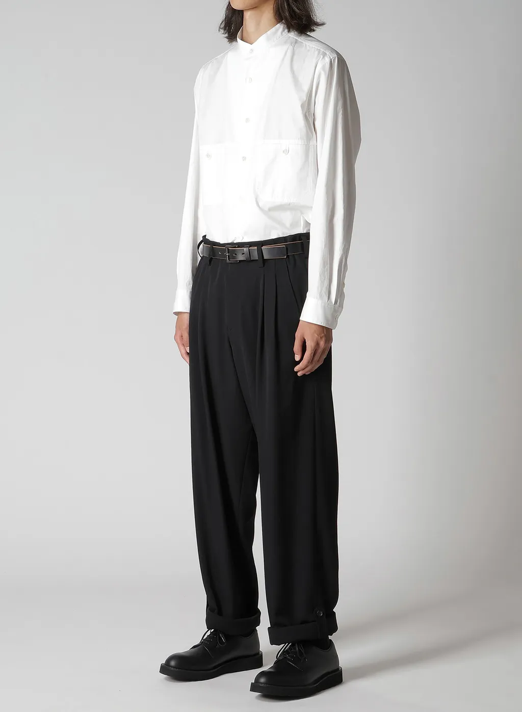Wool Gabardine Hem Tab Pants