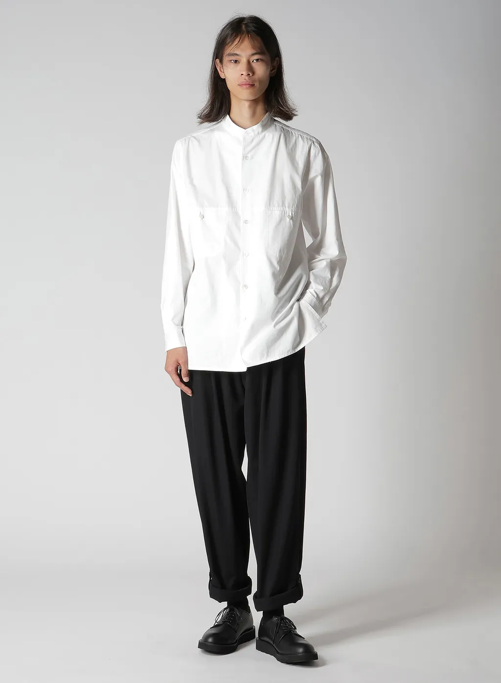 Wool Gabardine Hem Tab Pants