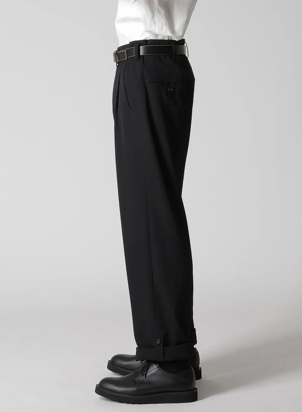 Wool Gabardine Hem Tab Pants