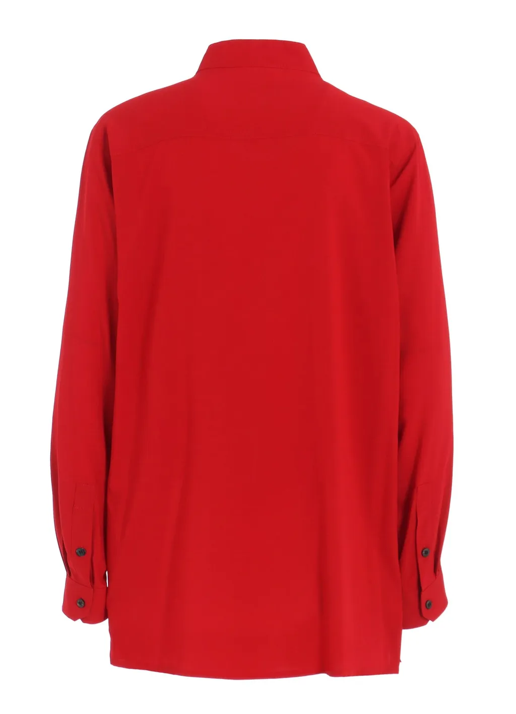 Red Rayon Lawn Chest-Paneled Stand-Collar Blouse