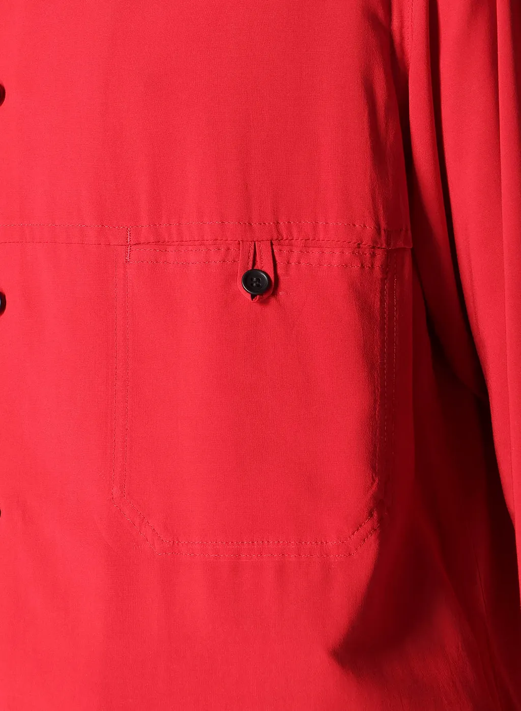 Red Rayon Lawn Chest-Paneled Stand-Collar Blouse