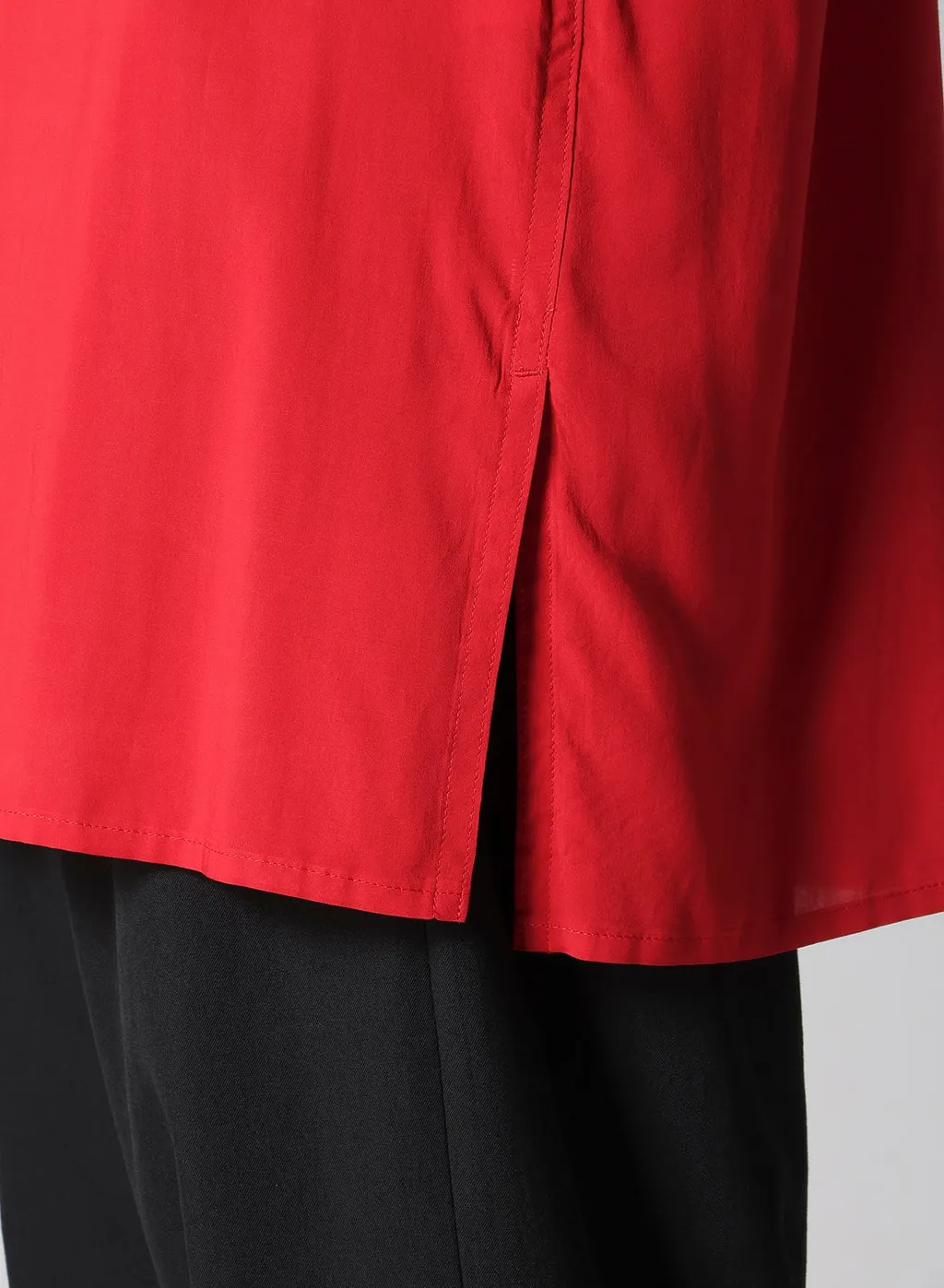 Red Rayon Lawn Chest-Paneled Stand-Collar Blouse