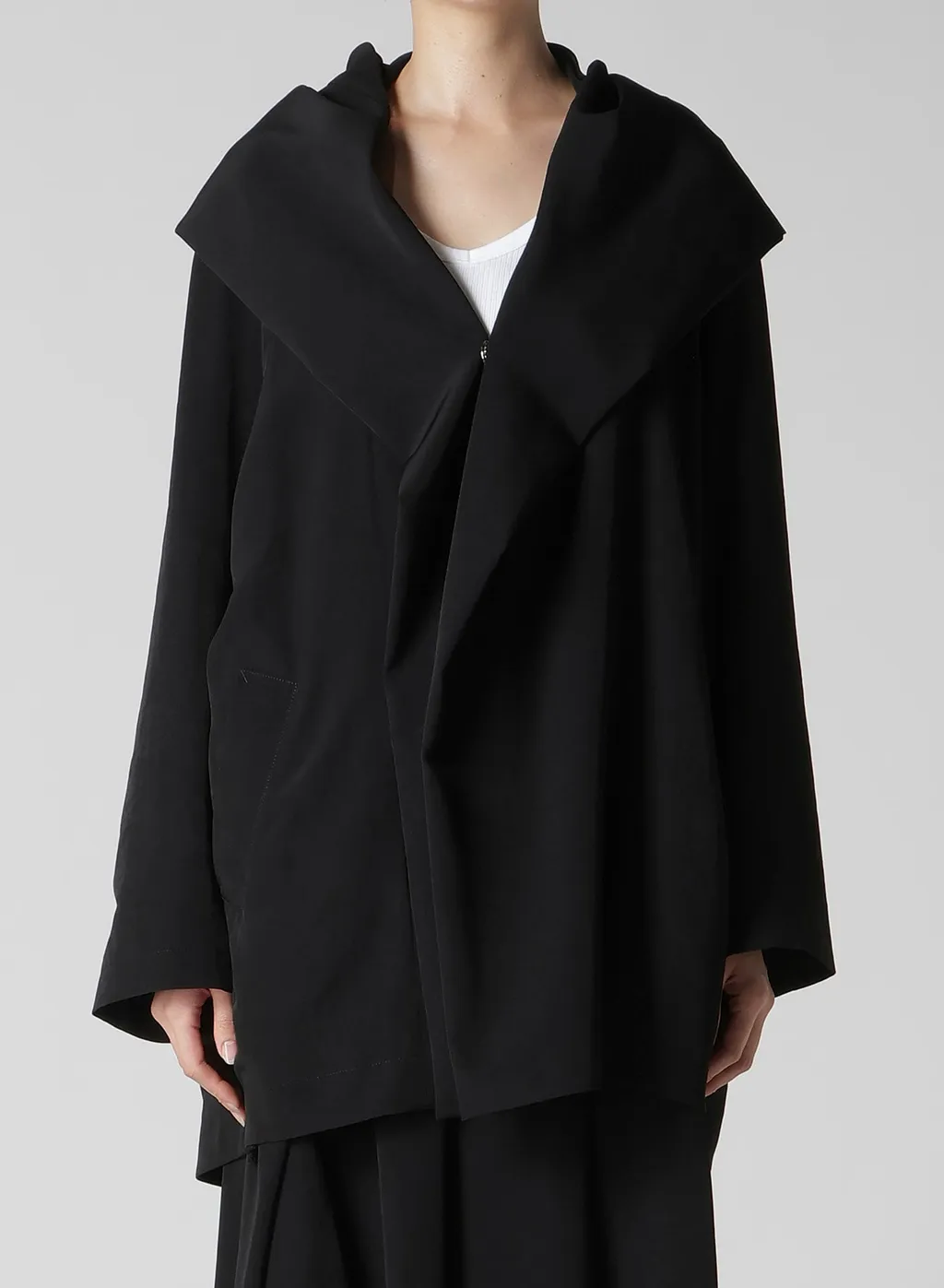 Ta/Pe Crepe De Chine Hooded Cape Coat