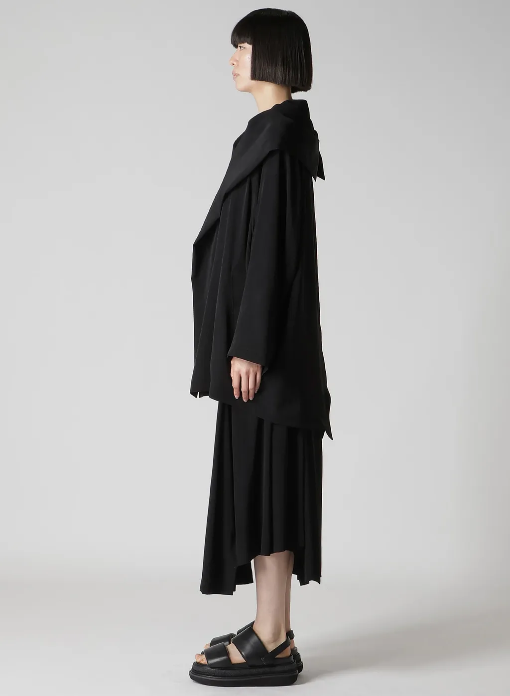 Ta/Pe Crepe De Chine Hooded Cape Coat