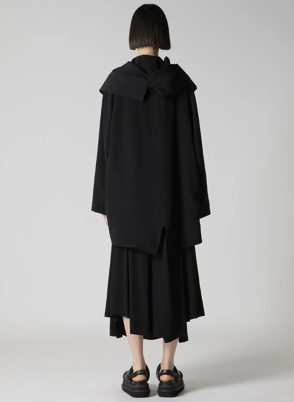 Ta/Pe Crepe De Chine Hooded Cape Coat