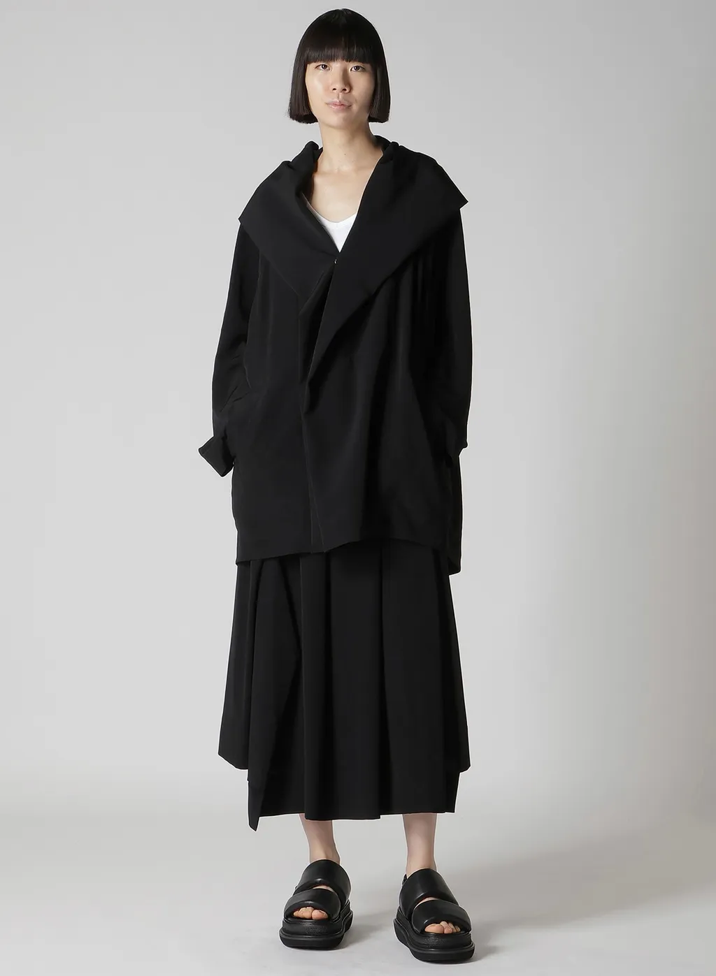 Ta/Pe Crepe De Chine Unbalanced Tuck Skirt