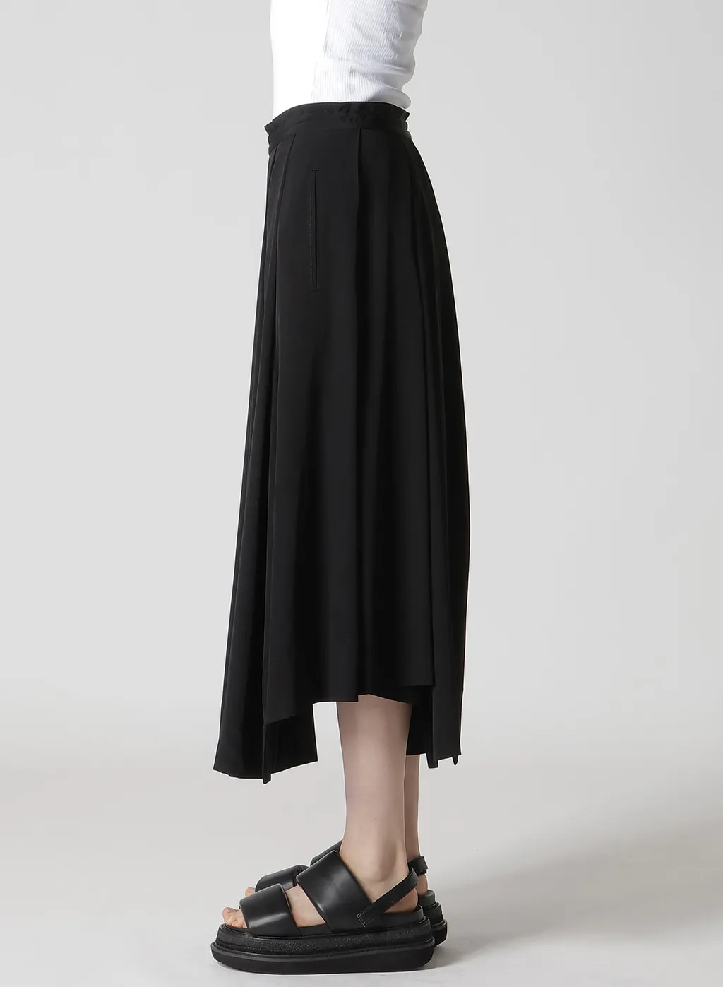 Ta/Pe Crepe De Chine Unbalanced Tuck Skirt