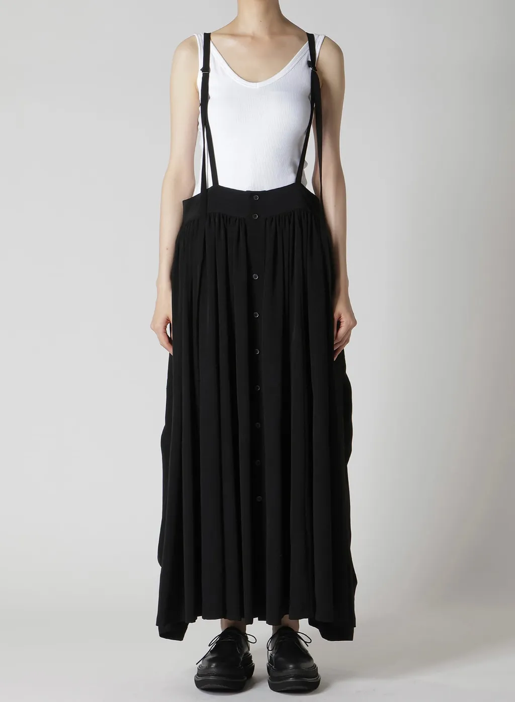 Ta/Pe Crepe De Chine Front Button Suspender Skirt