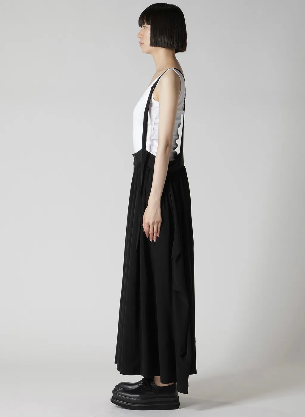 Ta/Pe Crepe De Chine Front Button Suspender Skirt