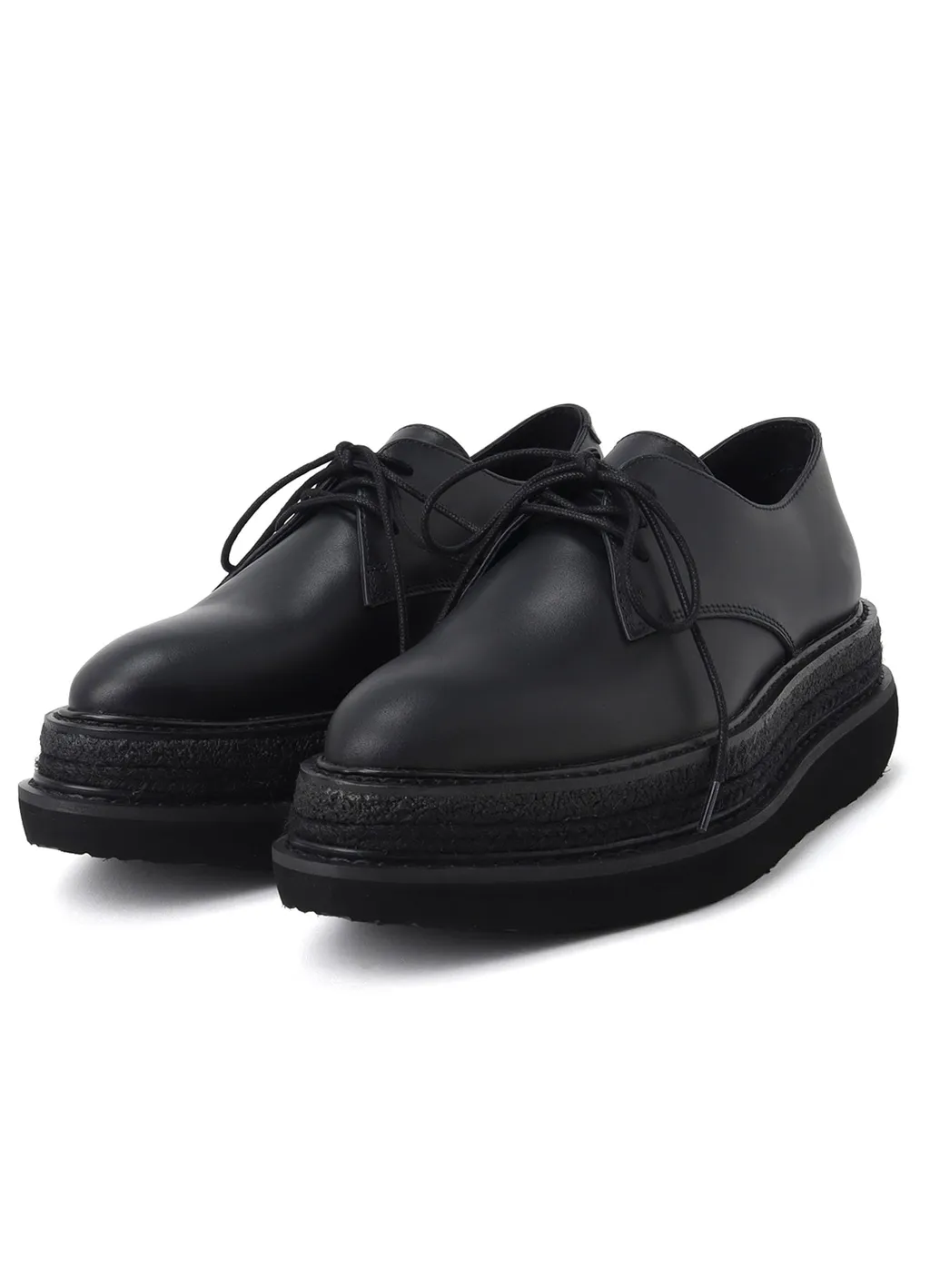 Smooth Leather Blk Flatform Plain Toe Shoes
