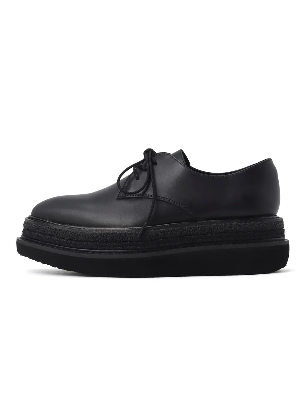 Smooth Leather Blk Flatform Plain Toe Shoes