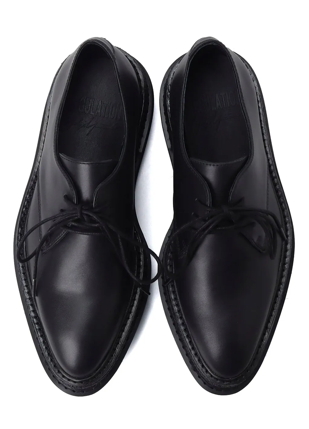 Smooth Leather Blk Flatform Plain Toe Shoes
