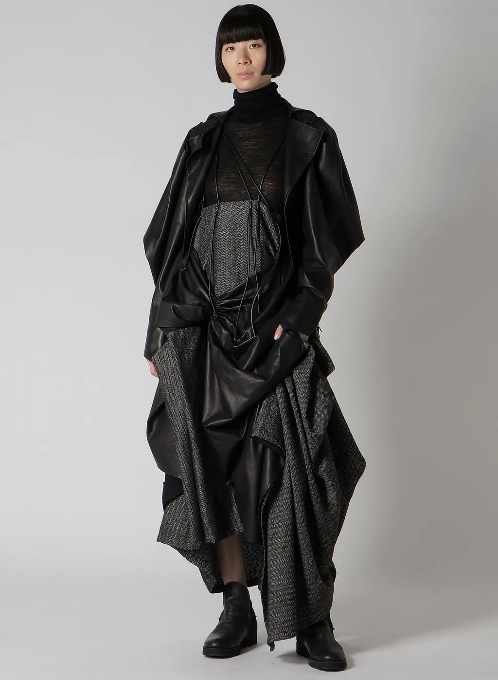 Horse Leather Tucked Slv Belted Jacket