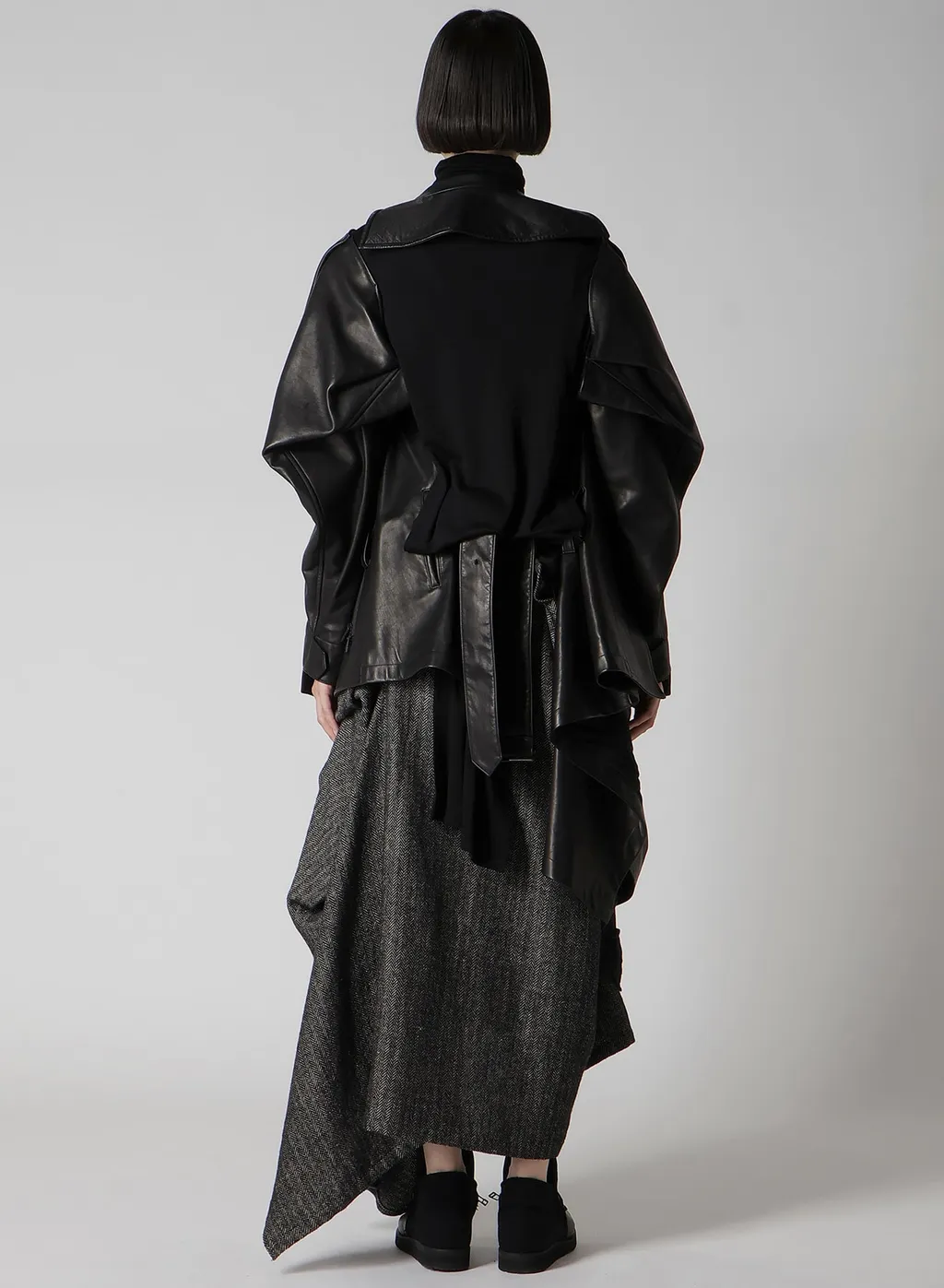 Horse Leather Tucked Slv Belted Jacket