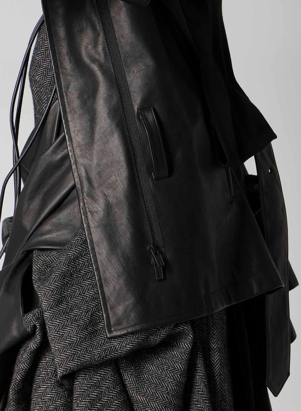 Horse Leather Tucked Slv Belted Jacket
