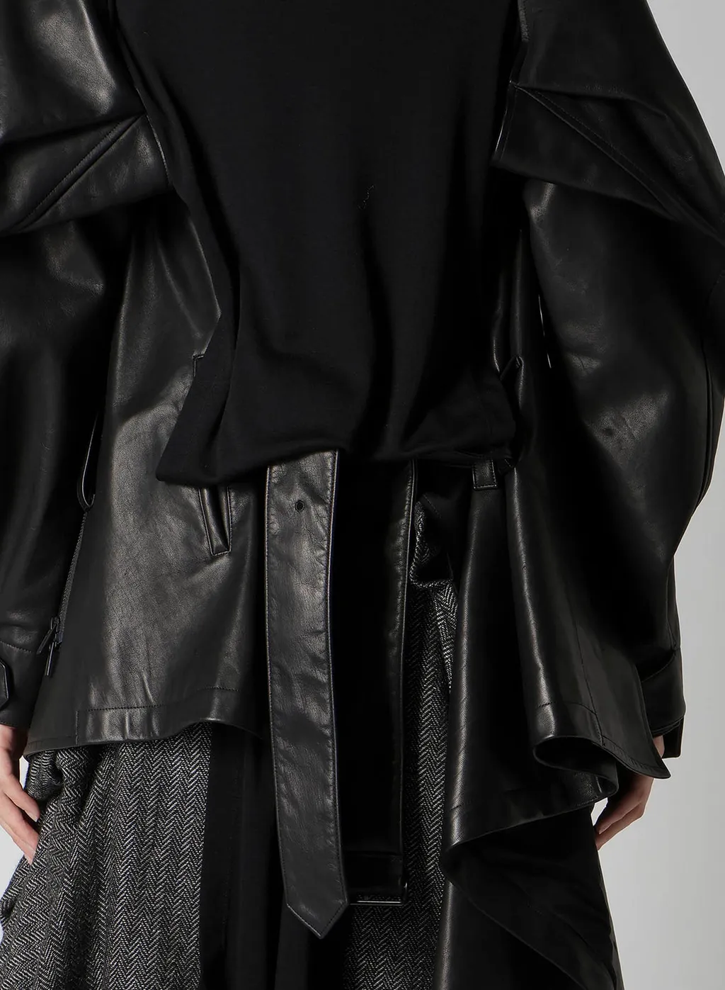 Horse Leather Tucked Slv Belted Jacket