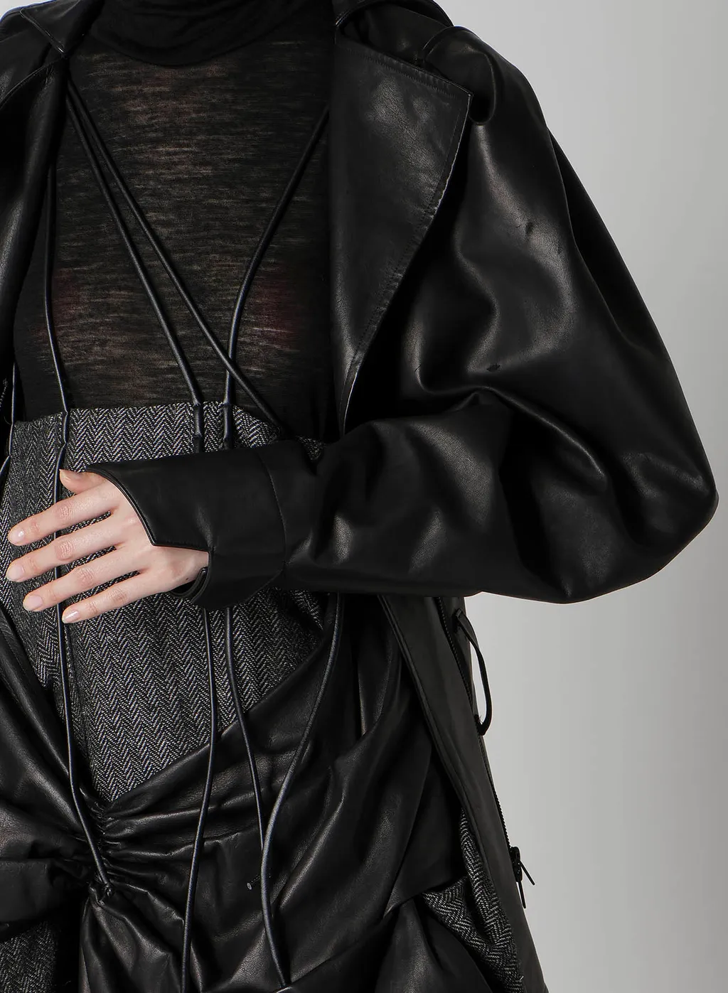 Horse Leather Tucked Slv Belted Jacket