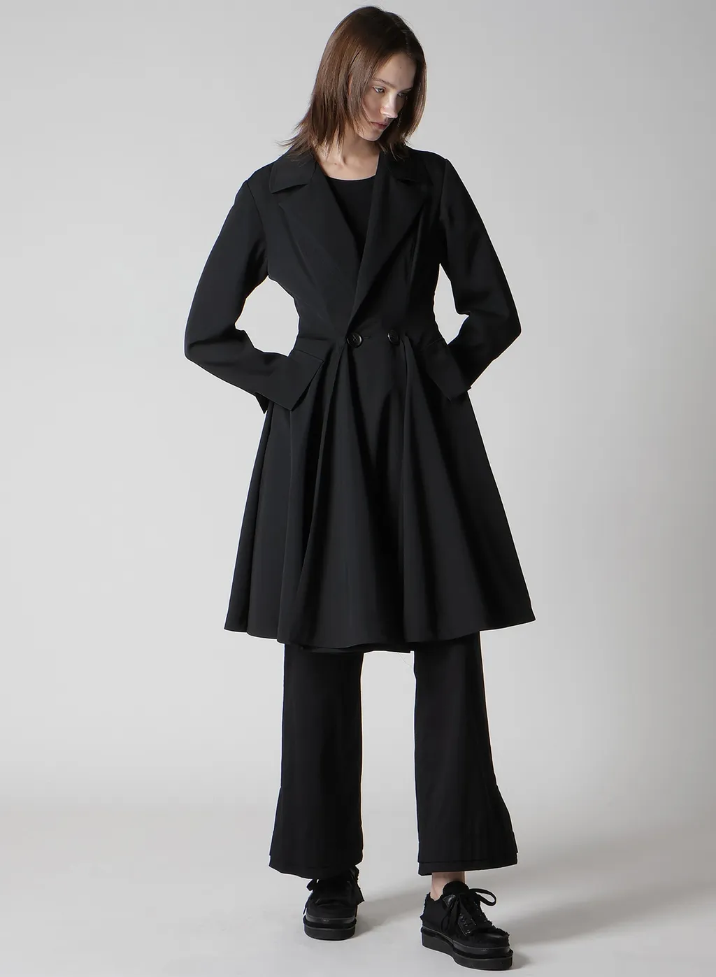 Gabardine Paneled Flare Coat