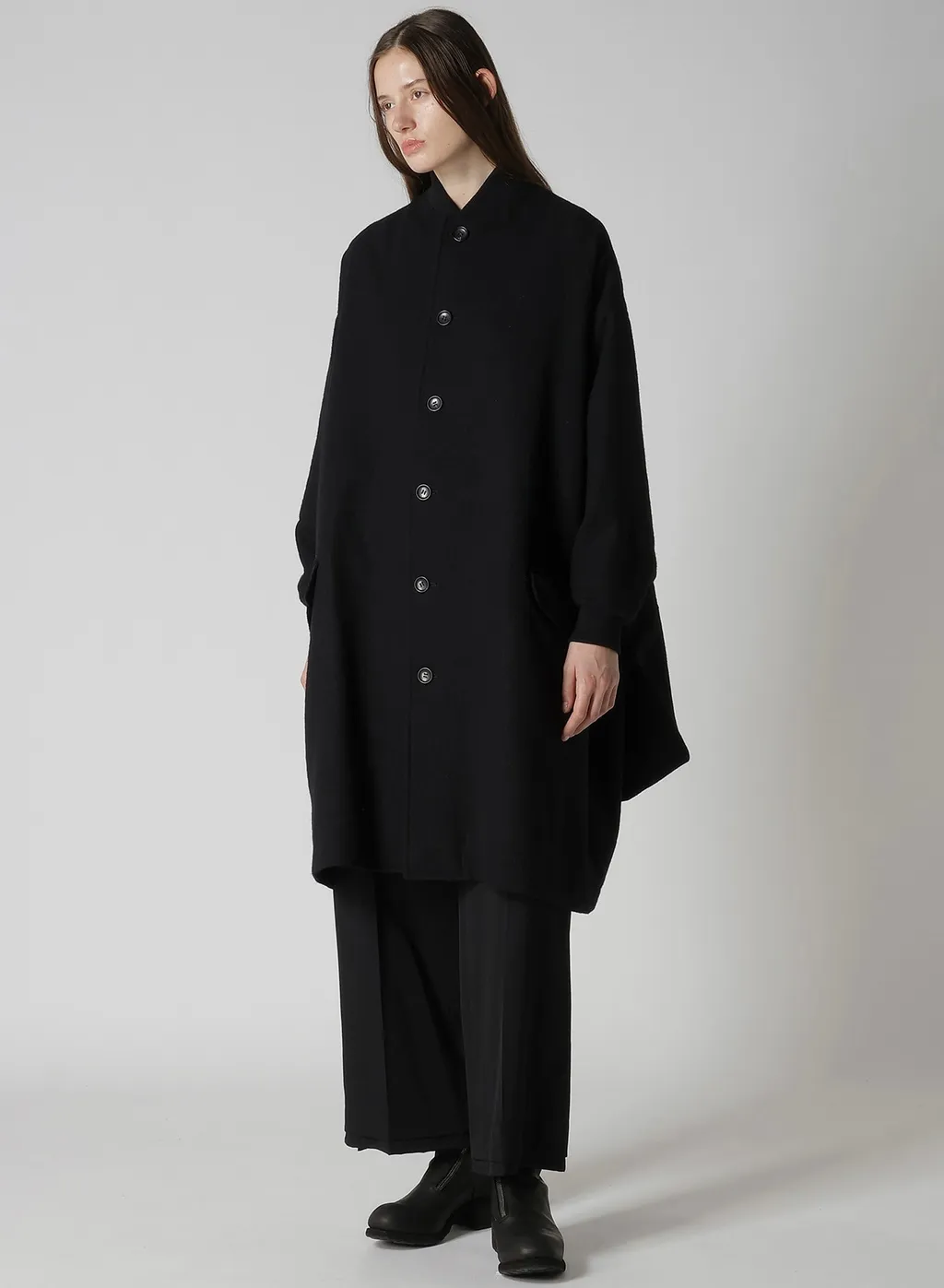 Shrinked Wool Serge Padded Drape Coat
