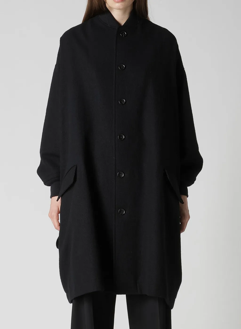 Shrinked Wool Serge Padded Drape Coat