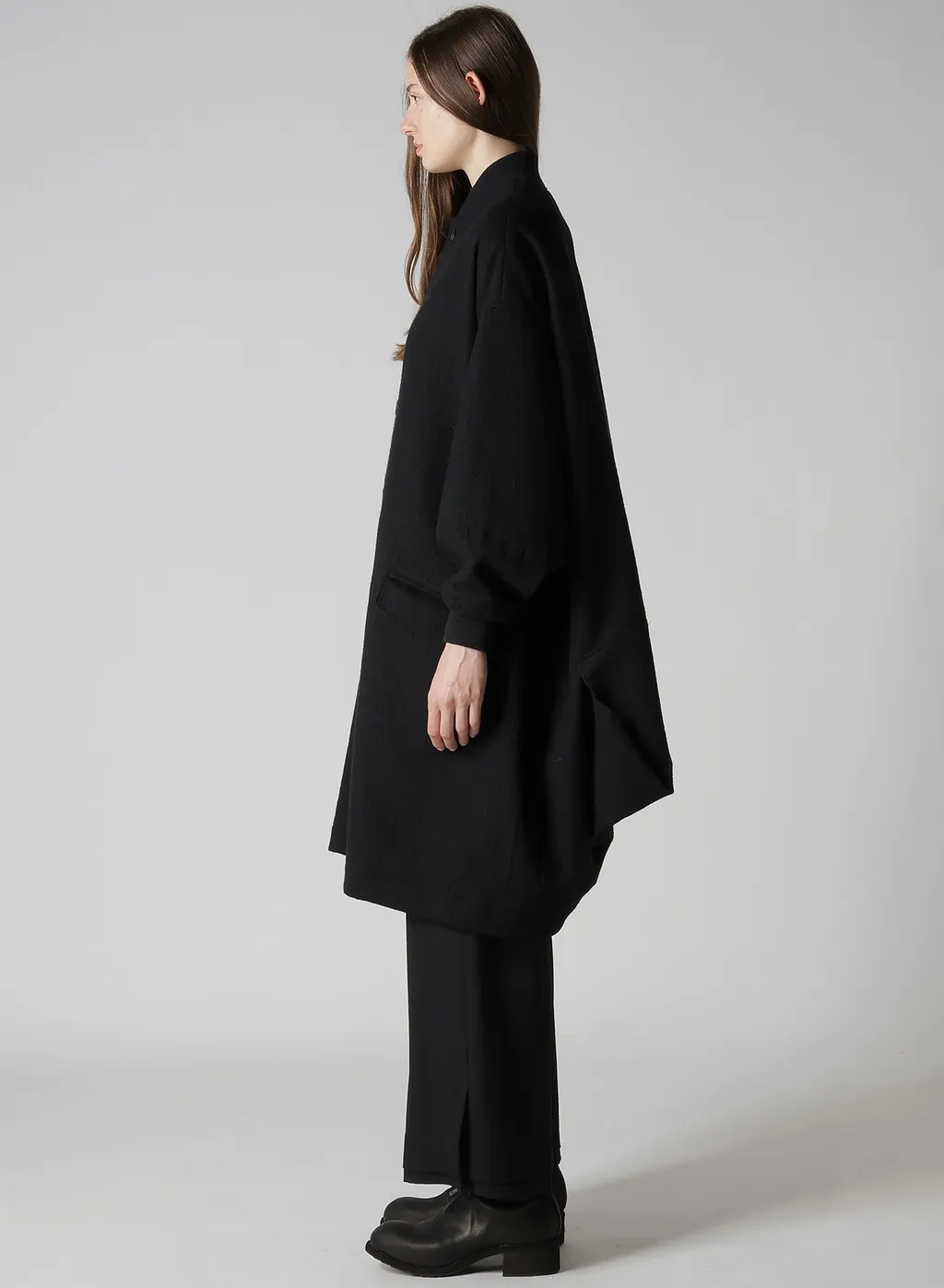 Shrinked Wool Serge Padded Drape Coat