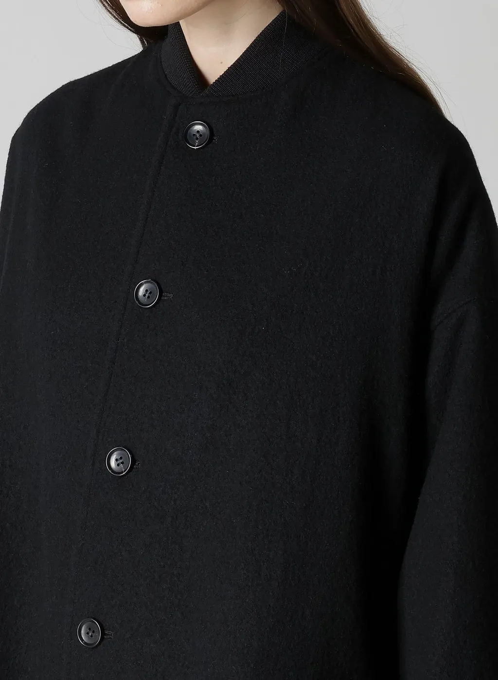 Shrinked Wool Serge Padded Drape Coat