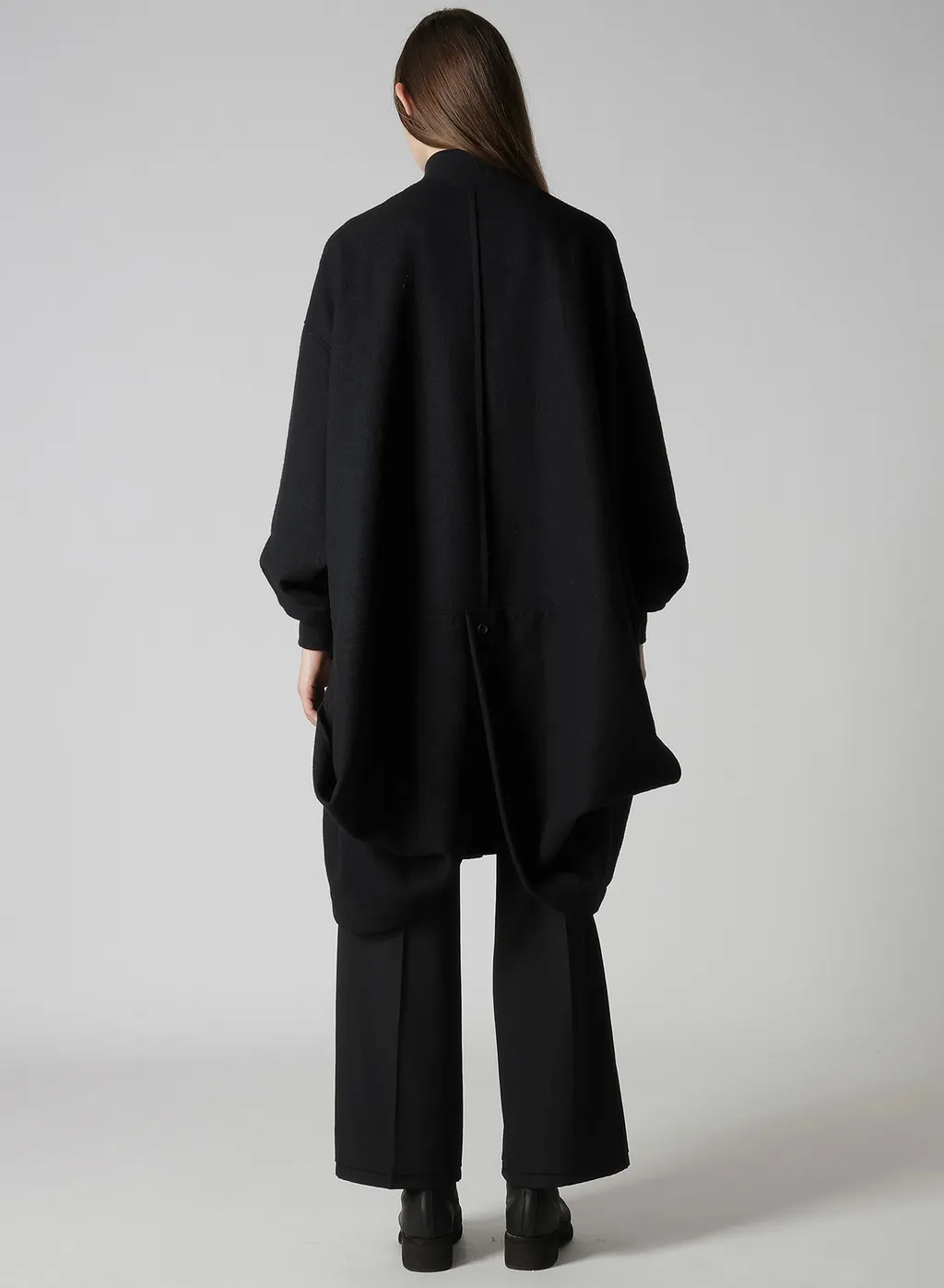 Shrinked Wool Serge Padded Drape Coat