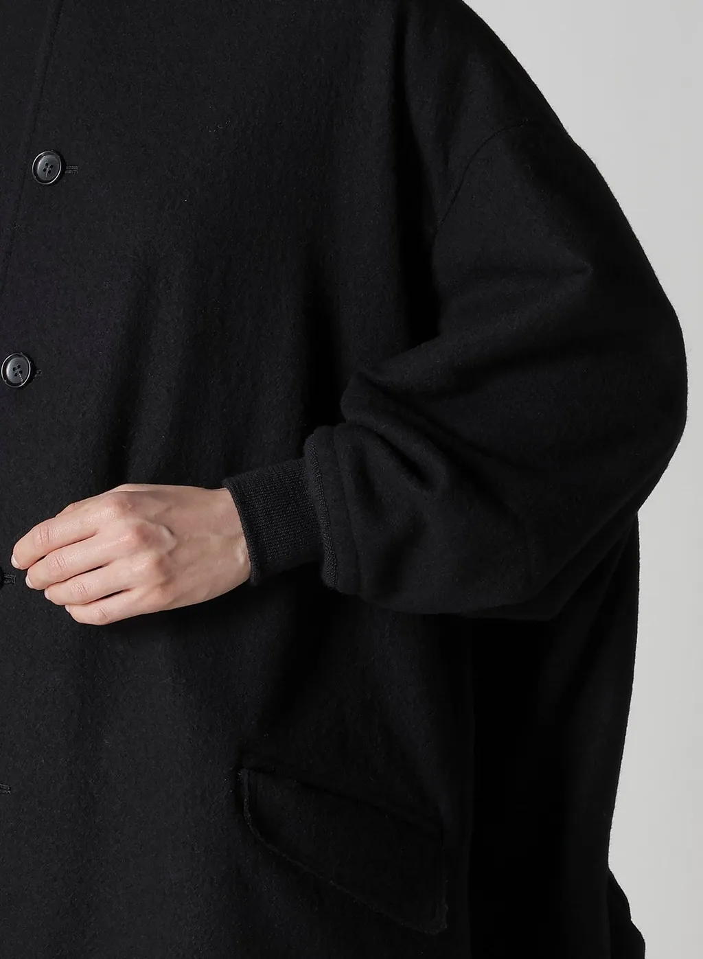 Shrinked Wool Serge Padded Drape Coat