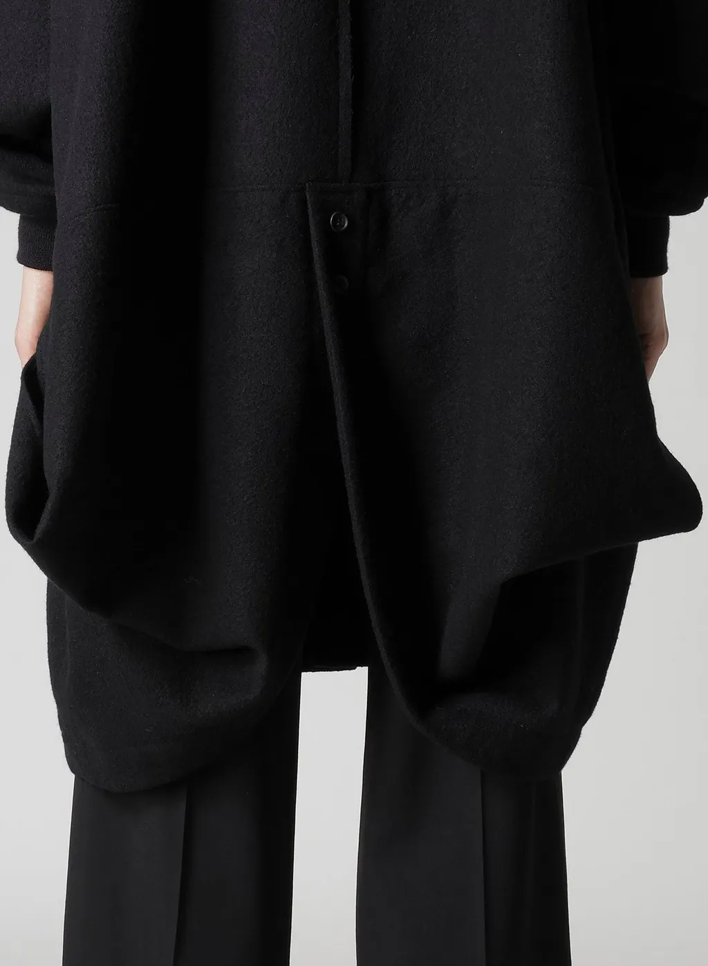 Shrinked Wool Serge Padded Drape Coat