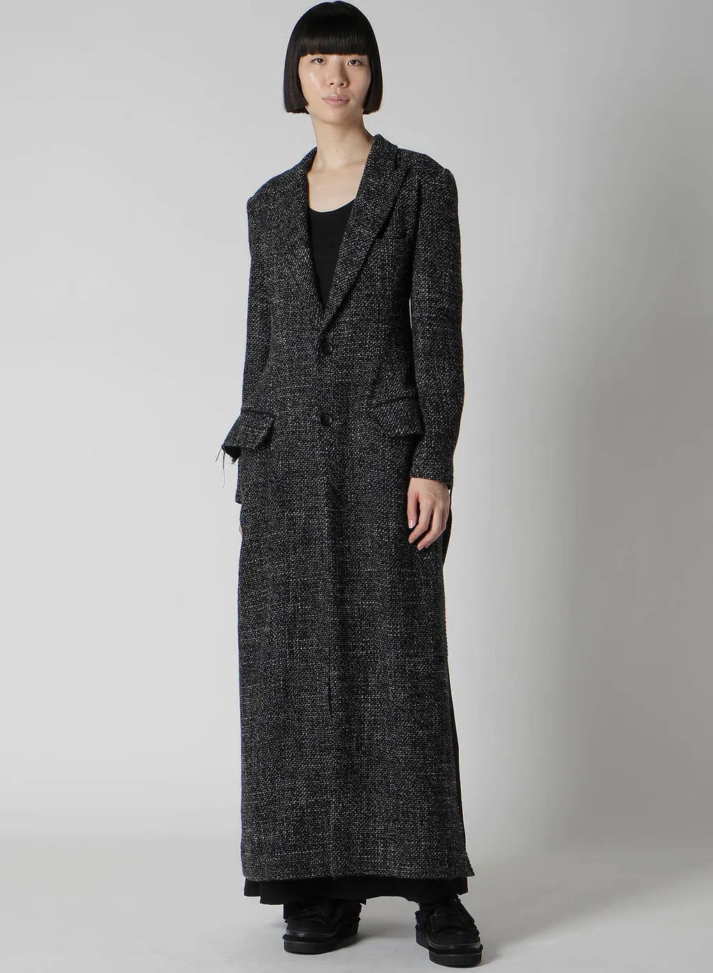 Handmade Tweed Back Lace Up Long Coat
