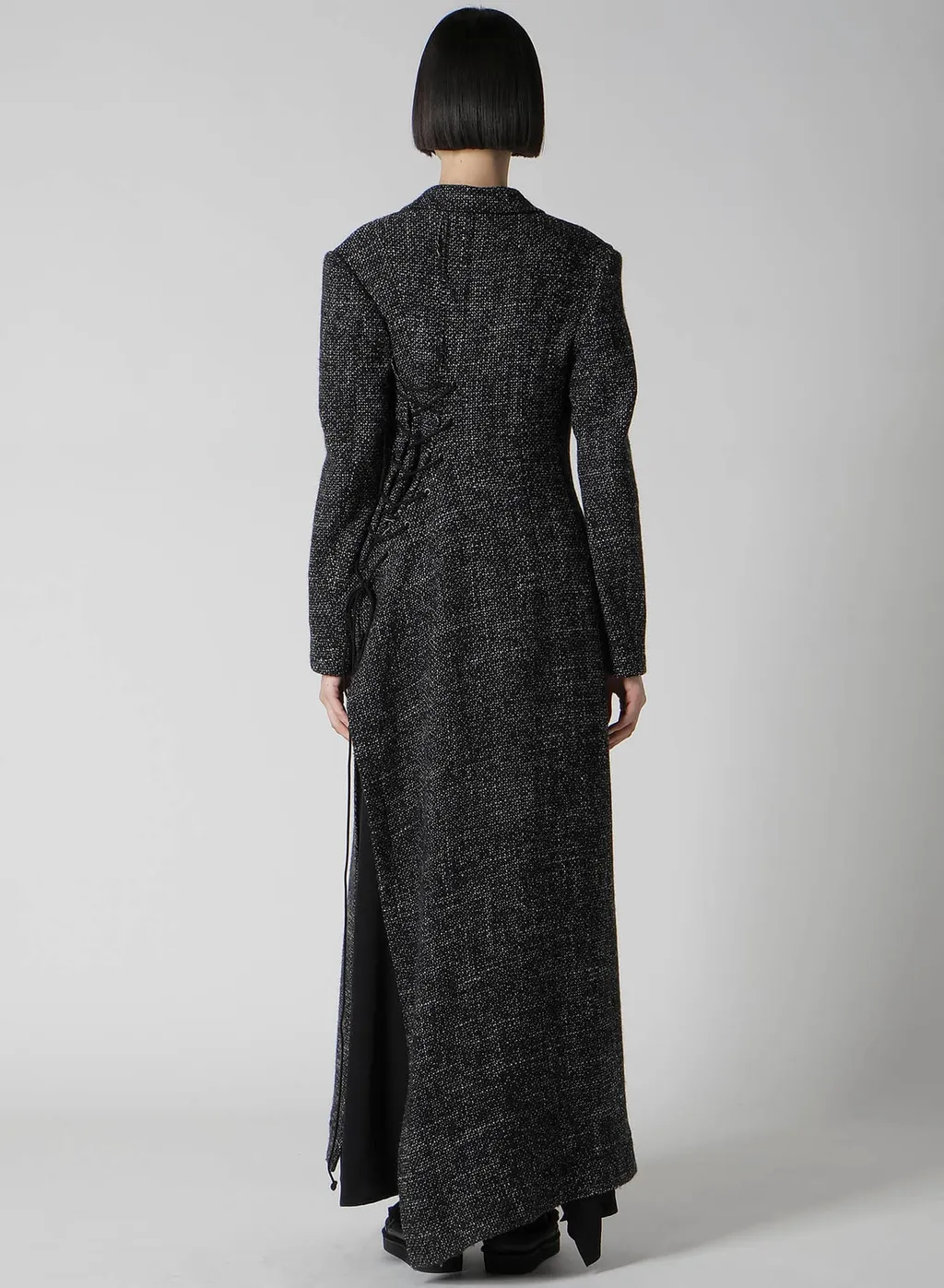 Handmade Tweed Back Lace Up Long Coat