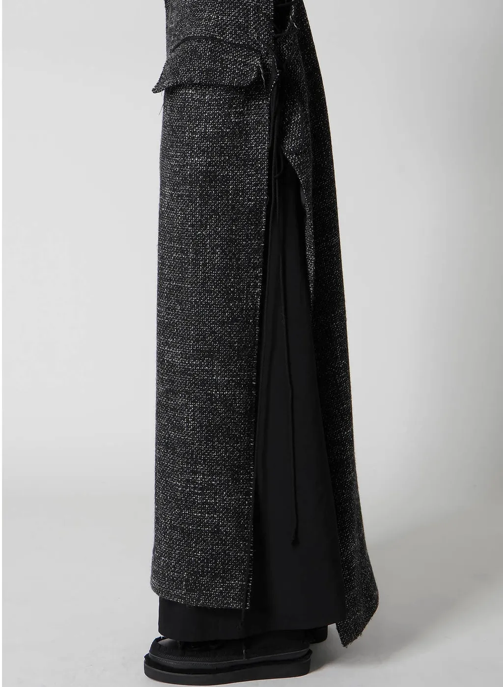 Handmade Tweed Back Lace Up Long Coat