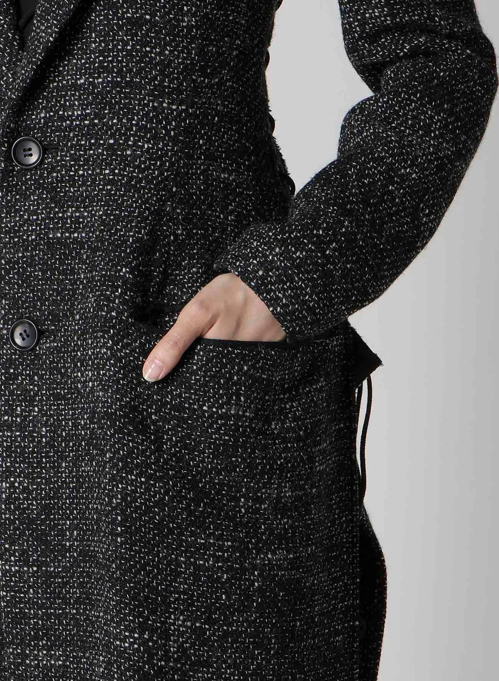 Handmade Tweed Back Lace Up Long Coat