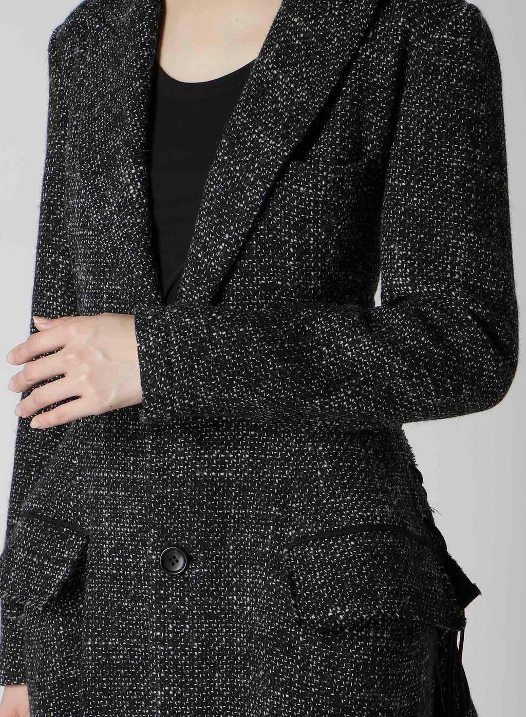 Handmade Tweed Back Lace Up Long Coat