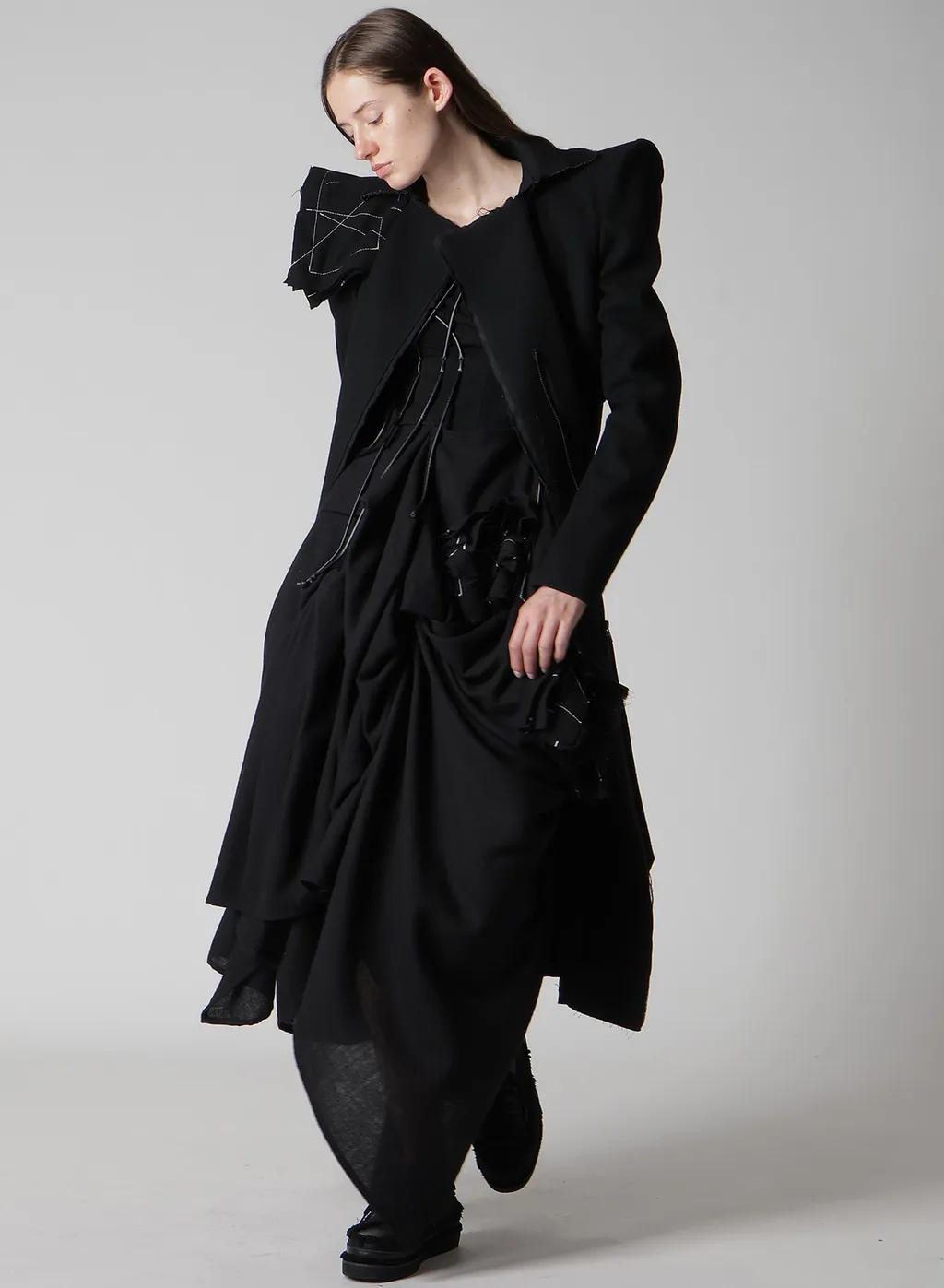Flannel P Shoulder Belted Coat