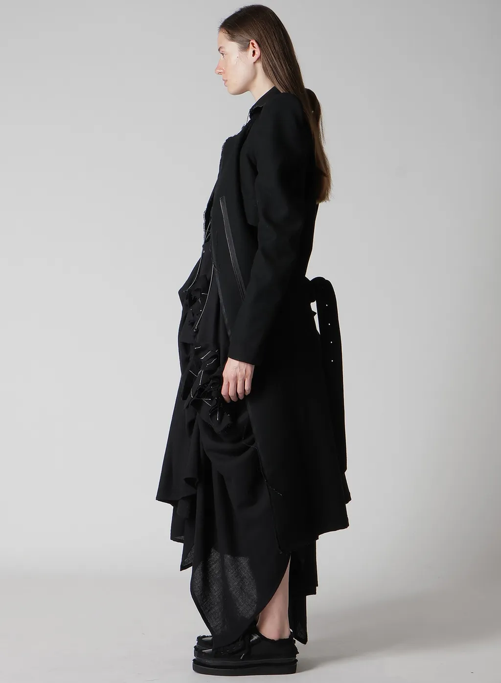Flannel P Shoulder Belted Coat