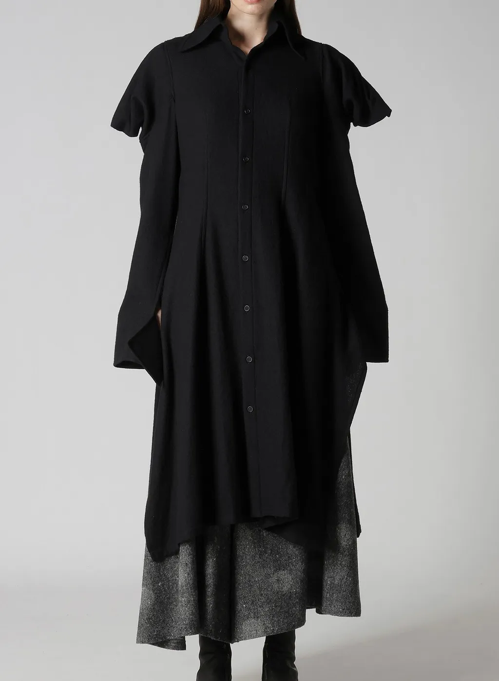 Wool Viyella Puffed Sleeves Shirt Dress