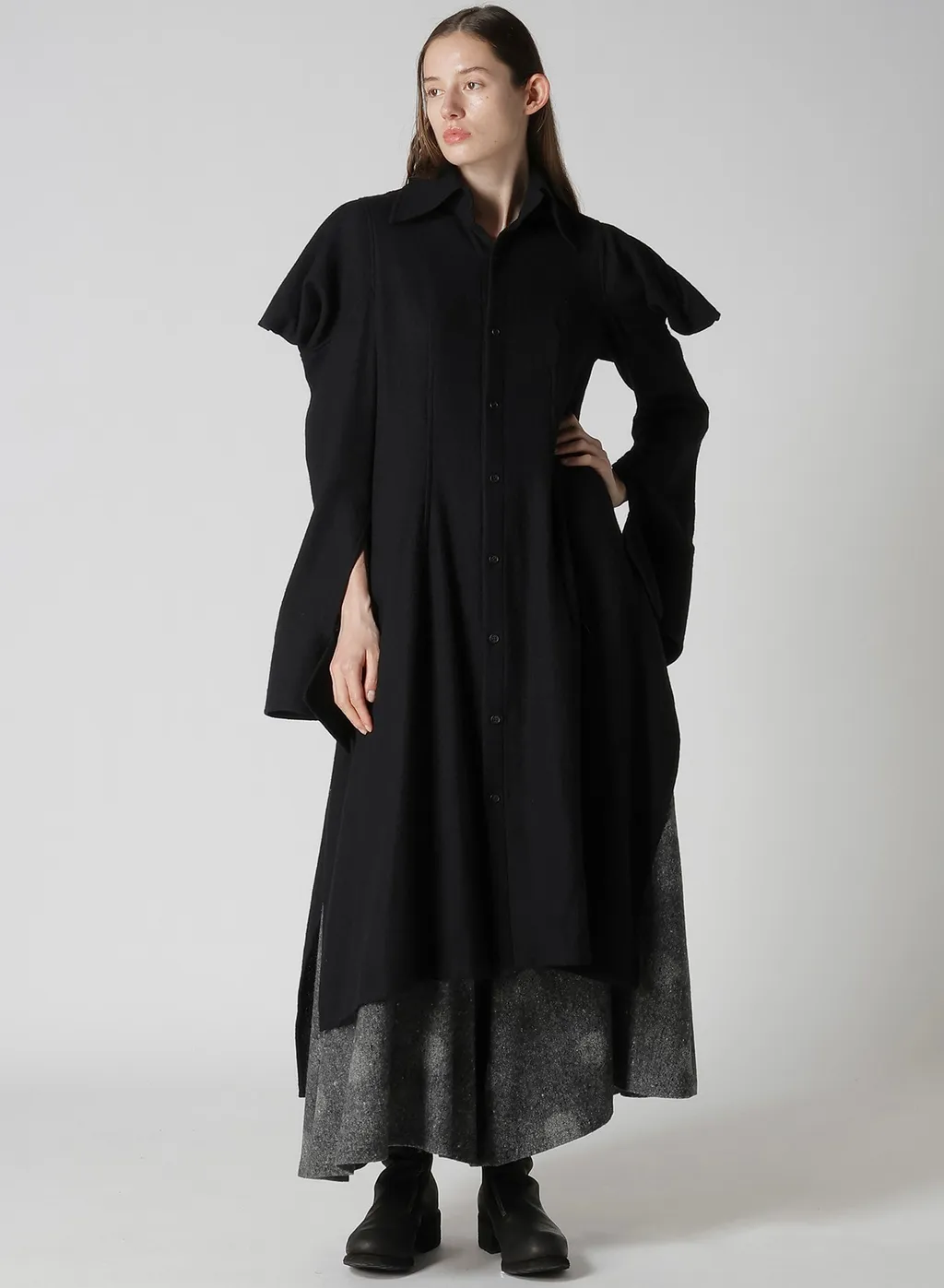 Wool Viyella Puffed Sleeves Shirt Dress