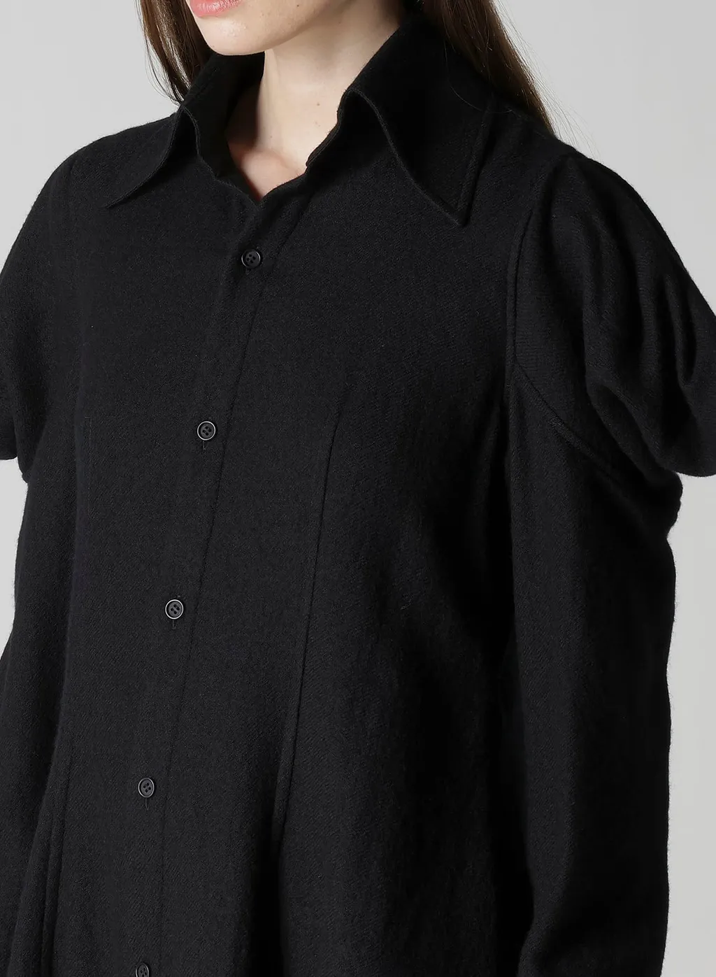 Wool Viyella Puffed Sleeves Shirt Dress