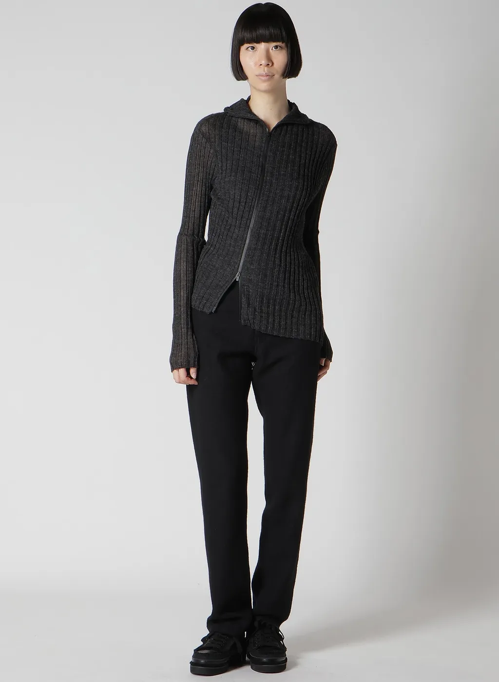 Rib Diagonal Zip Cardigan