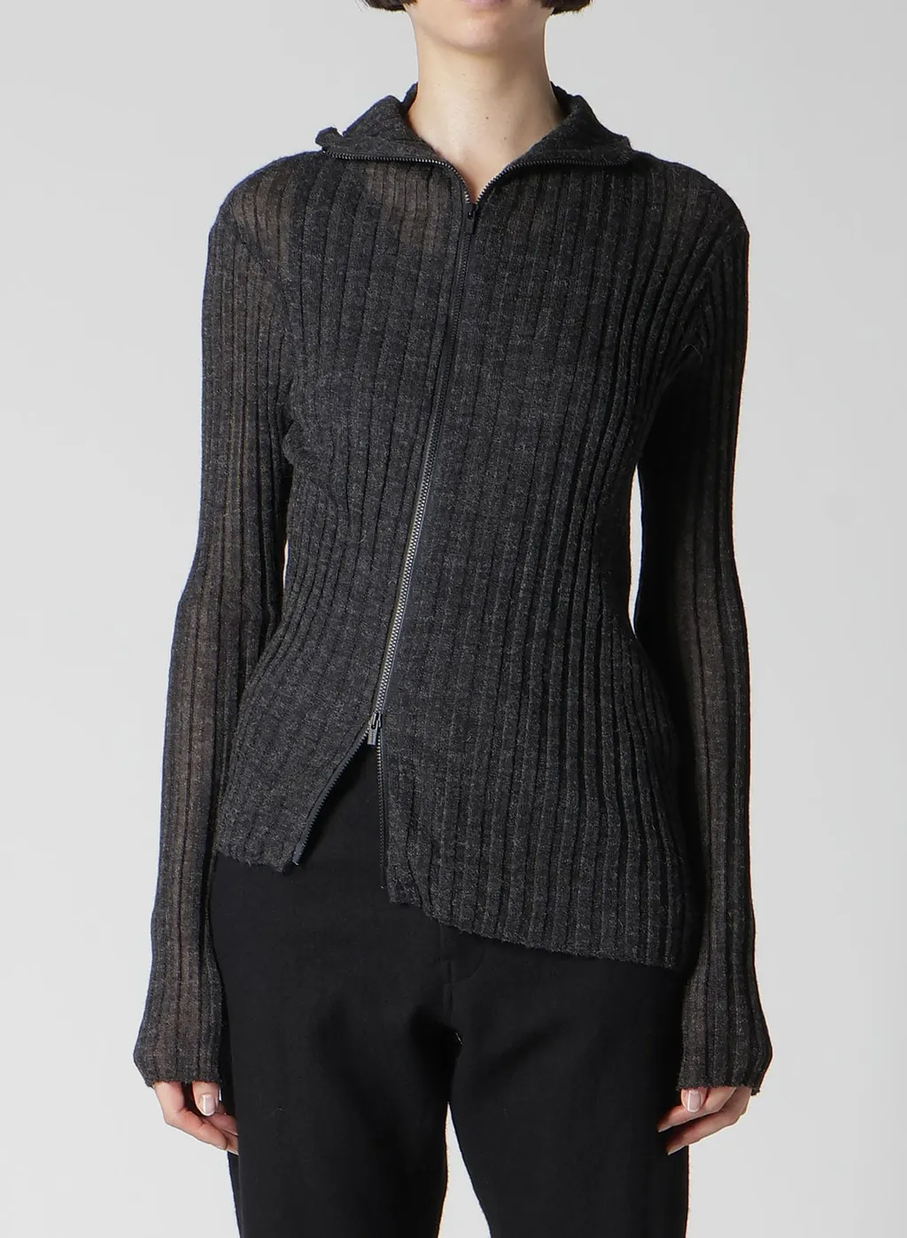 Rib Diagonal Zip Cardigan
