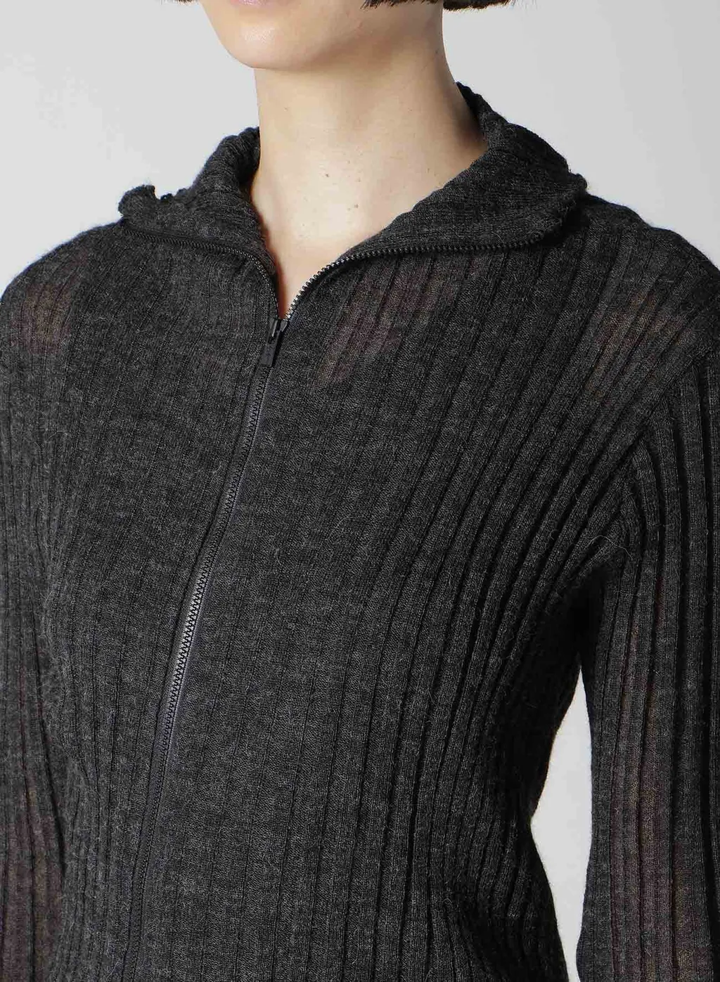 Rib Diagonal Zip Cardigan