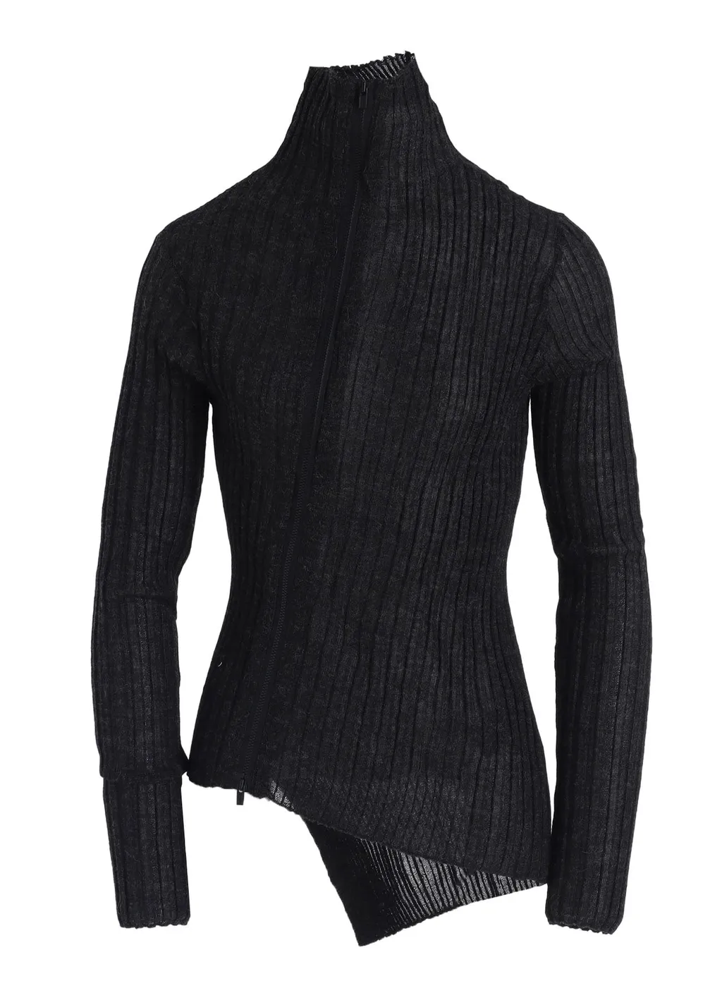 Rib Diagonal Zip Cardigan