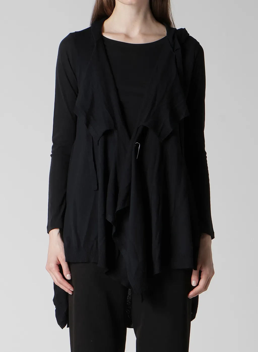 Plain Stitch+Rib Draped Hoodie Vest